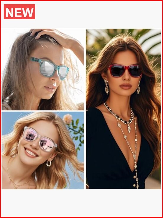 3 Pack Square Sunglasses Polarized UV Protection Trendy Shades for Women Men